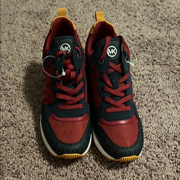Michael Kors Red and Black Sneakers with Yellow Accents - Picture 2 of 10